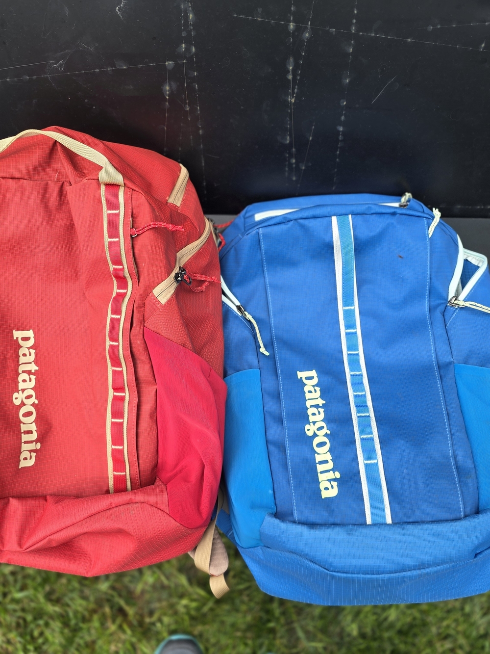 Patagonia Black Hole 32 And 25 Red and Blue  Twin Pack Backpacks Excellent Shape